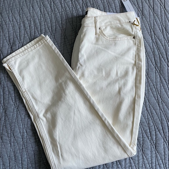 NWT House Of Harlow 1960 Creme White Super High Rise Straight Ankle Slit Jeans - Picture 2 of 7